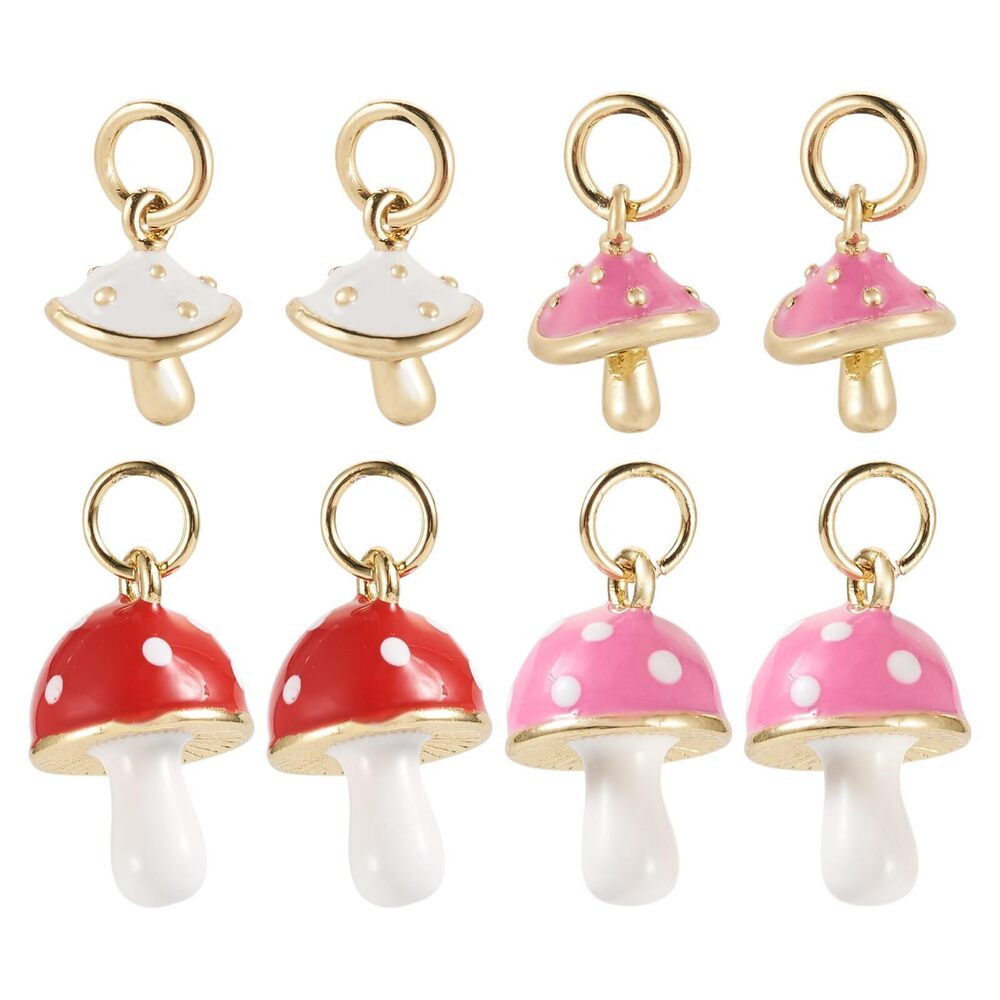 4628 8Pcs 18K Gold Plated Mushroom Charms Enamel Alloy Mushroom Pendant